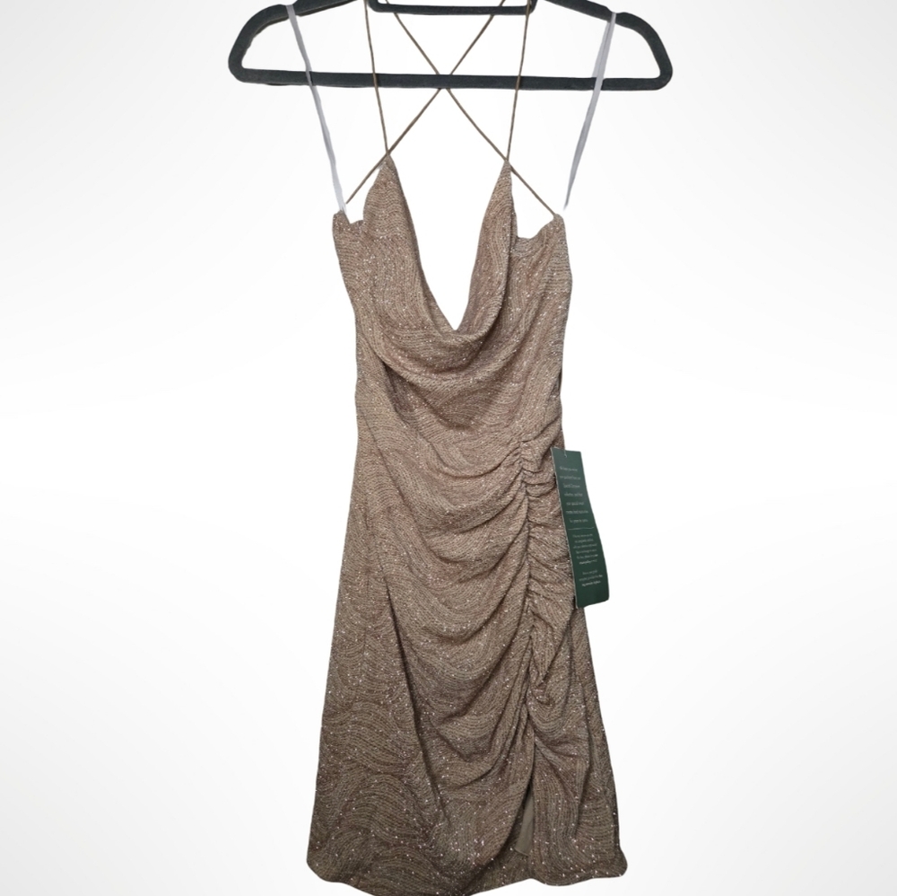 B. Smart Shimmering Tan Backless Dress